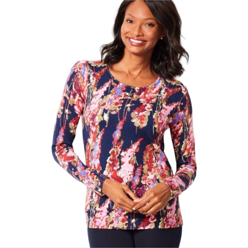 Talbots Merino Wool Floral Watercolor Lightweight Sweater Women's Size XL